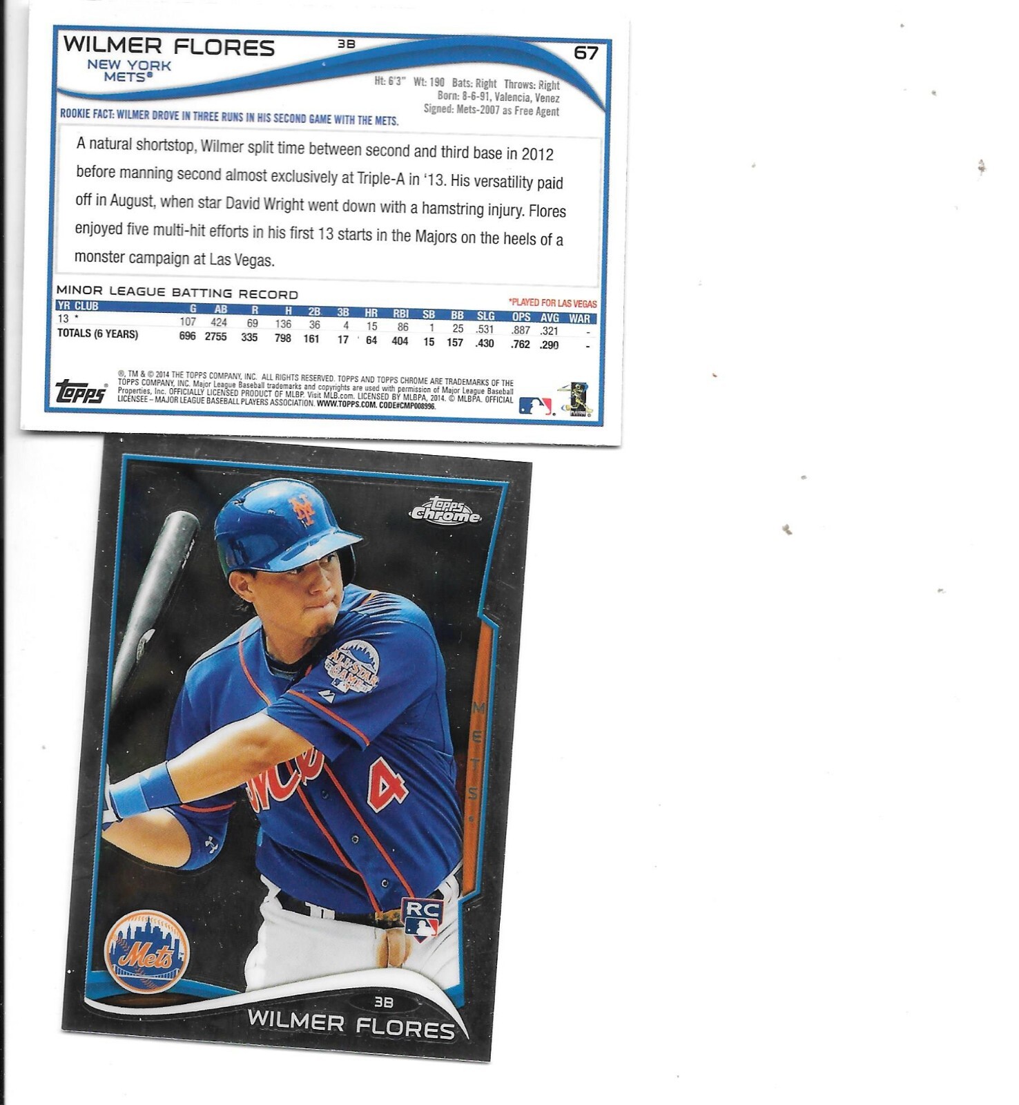 Wilmer Flores 2014 Topps Chrome Baseball RC #67 BOGO FREE New York Mets