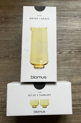 BLOMUS Flow Set Wasser Karaffe & 2 Trinkgläser Farbe Dull Gold in OVP