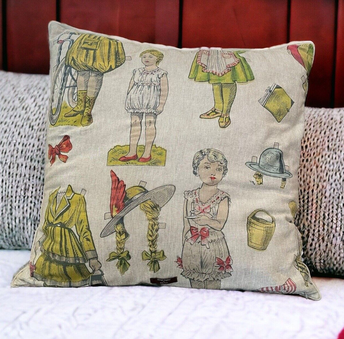 Kelly O Neal DESIGN LEGACY Paper Dolls Decorative Accent Throw Pillow 24” X  24”