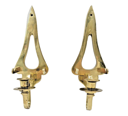 Solid Brass Glo-Mar Wall Sconces Candle & Plate Holder Pair Vintage 1950's - Picture 14 of 17