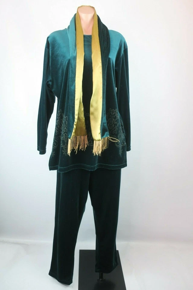 DVF DE COLECCIÓN Diane Von Furstenberg 3 piezas Pantalón Traje Bufanda Túnica Terciopelo Verde talla L Foto 4 de 4