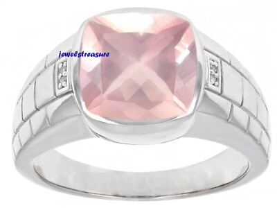 Natural Rose Quartz  & CZ Gemstones 925 Sterling Silver Ring for Men's #8843