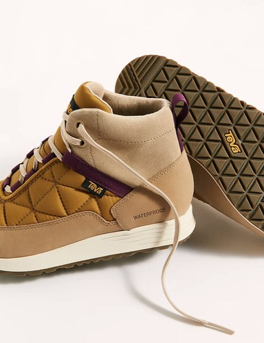 Teva Sneaker Mid Boot Ember Commute Waterproof Quilt Suede Trim Tan Gold 9.5 NEW - Picture 8 of 9