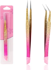 Double Ended Nail Art Tweezerscurved,2Pcs Tweezers, Eyelash Tweezers, Straight F