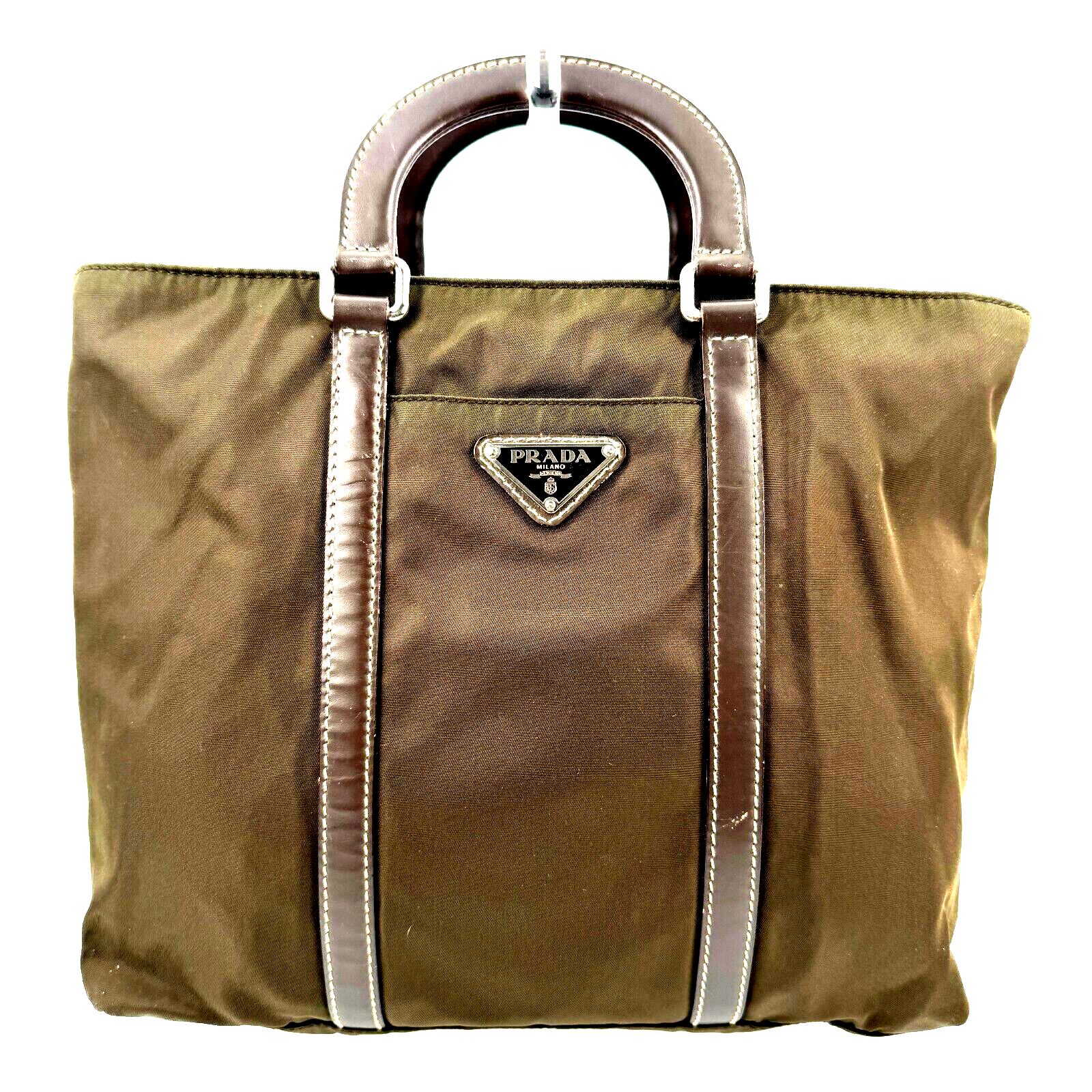 PRADA Green Brown Nylon Tessuto Authentic Handbag