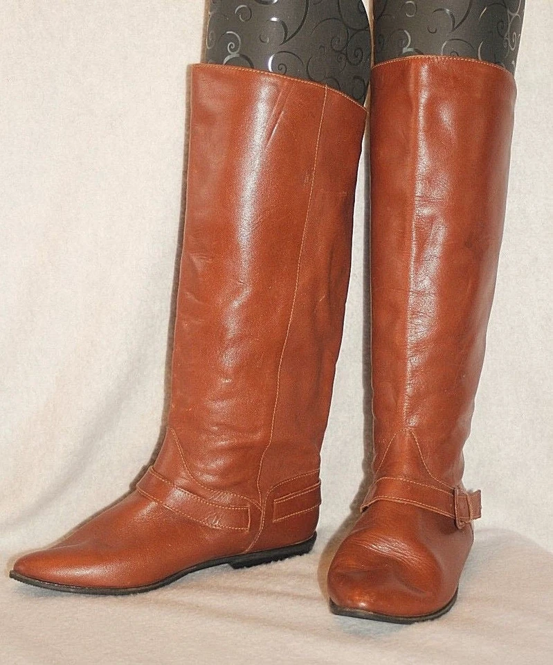 Botas de mujer APOSTROPHE hasta la rodilla de cuero marrón coñac BRASIL talla 5 en muy buena condición+++ Foto 2 de 4