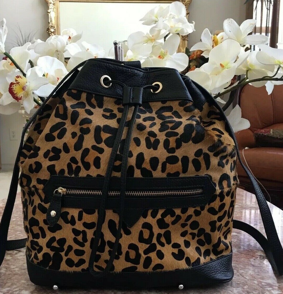 Aqua Madonna Backpack Bag Purse Handbag Black/Leopard Leather Calf Hair NWT Aqua Madonna Black Calf Leather Hair Leopard Print Large  main image 4