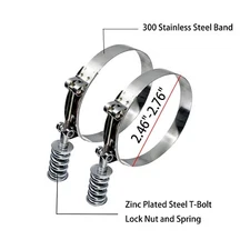 2PCS 2.46"-2.76" Clamp Range 300 Stainless Steel Band T Bolt Clamps Clamp