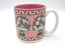 FB Peaches Pink White Handle Floral Bouquet Coffee Tea Mug 12 oz. 1989 (326)