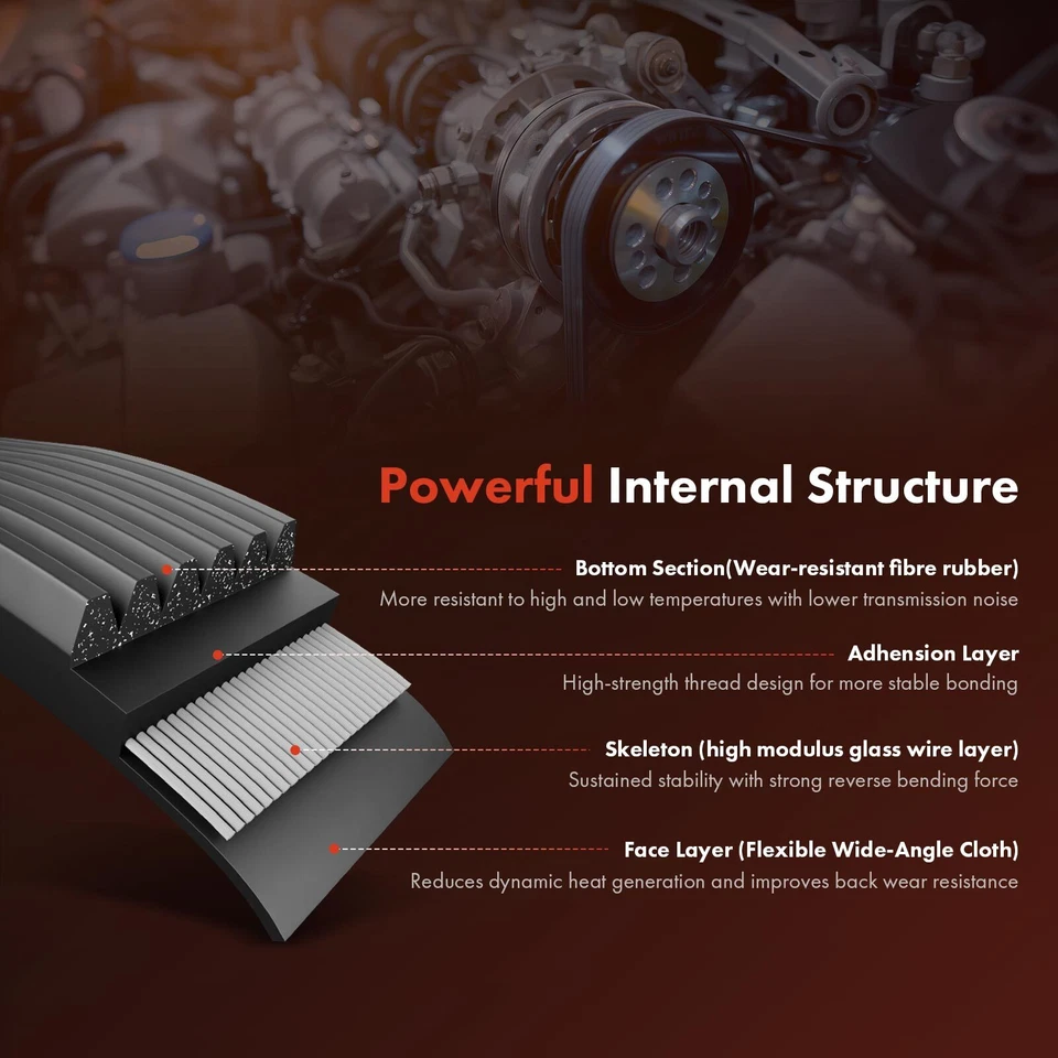 Cinturón serpentino 96,61 pulgadas para Ford F-150 1997-2008 Land Rover Range Rover Audi Foto 4 de 4