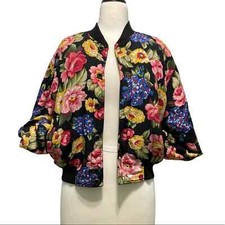 Liz Claiborne Lizwear Petites Vintage 1980s Floral Bomber Jacket Small Black