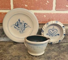 Lot of 3 Wonderful Salt Glazed Pieces 35th Anniversary Rowe Pottery Works