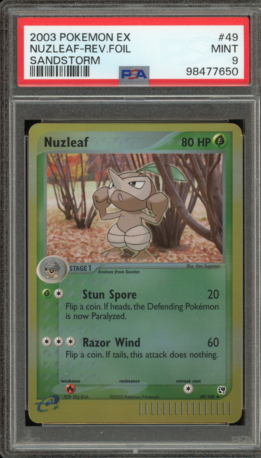 Pokemon Nuzleaf EX Sandstorm Reverse Holo #49 PSA 9 Mint