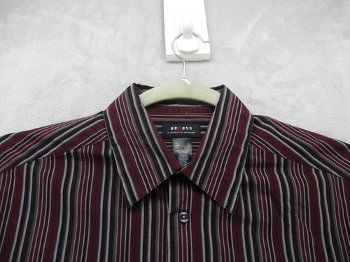 Axcess Button Up Shirt Men's Large Maroon Black Gray Stripe Pattern 100% Cotton - Picture 7 of 13