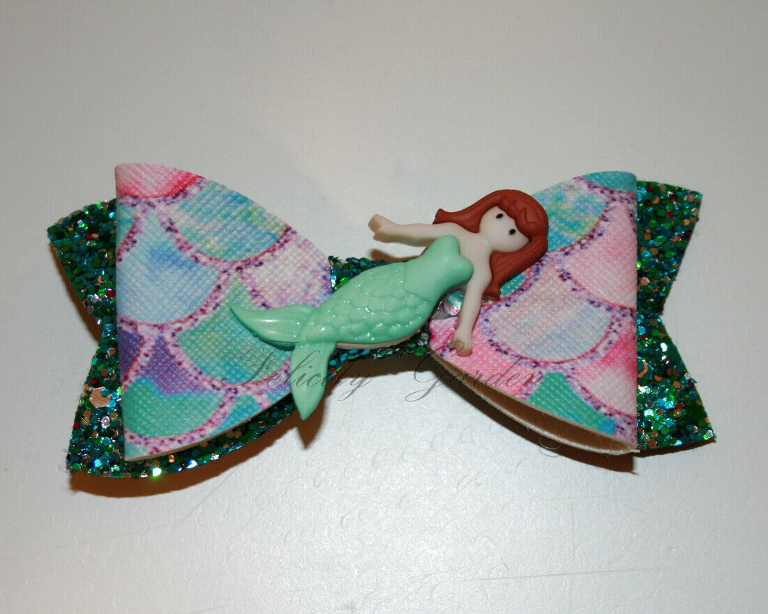 Mermaid Classic Hair Limited time trial price Bow: Green - Girls Hand Bow; Un Glitter; Made;