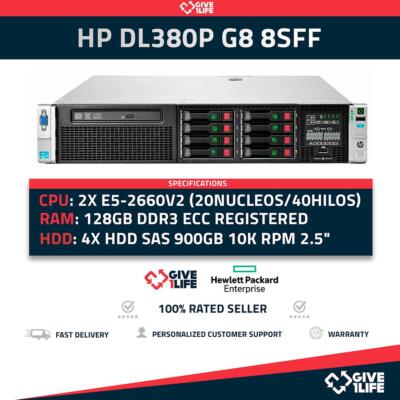 HP DL380P G8 8SFF 2xE5-2650v2 Rack Server +128GB RAM +P420 +2PSU HSTNS-5163