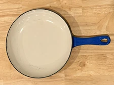 VINTAGE RARE HTF LE CREUSET BLUE ENAMELED CAST IRON 9.5" FRYING SAUCE PAN - USED