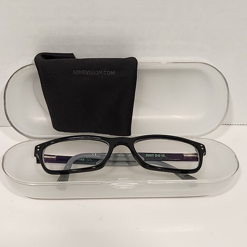 Nike Eyeglasses Frames 7237 001 140 Black Gray Green Rectangular Rim Case Cloth - Picture 6 of 21