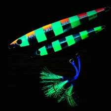 Slow Pitch Jig Saltwater Fishing Vertical Jig Flat Fall Jig Lure with Glow Hook