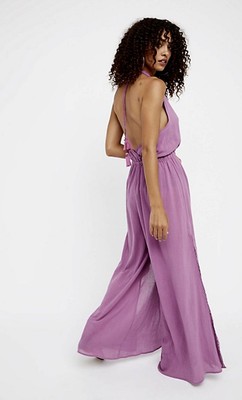purple halter jumpsuit