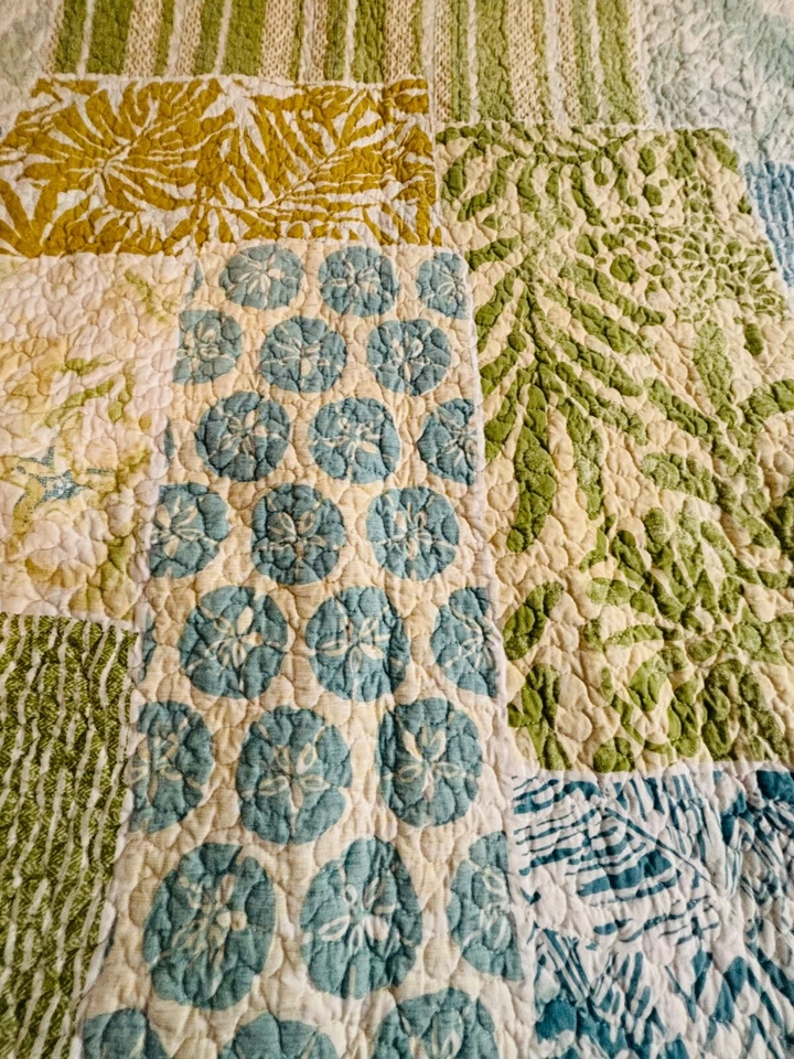 Edredón reversible Madison Park Stone Harbor Queen azul verde 100 % algodón Foto 4 de 4