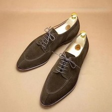 New Men's Handmade Lite Brown Color Suede Derby Lace Up Dress Formal Party Shoes