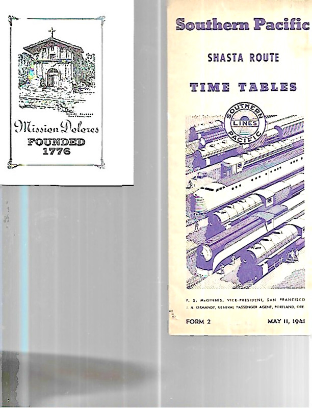 SP SPTC SOUTHERN PACIFC SHAST ROUTE  TIME TABLES 5/11/1941 + MISSION BOOKLET