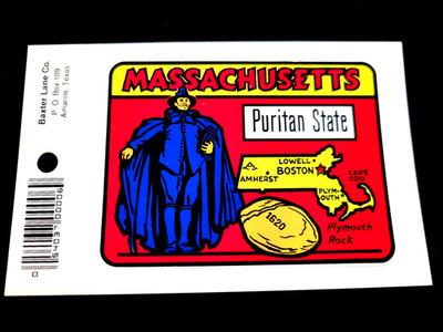 Massachusetts Puritan State Vintage Travel Souvenir Decal / Window Sticker 