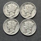 4 SILVER USA MERCURY DIMES 1940 1941 WINGED LIBERTY AMERICA MINT BANDS COINS