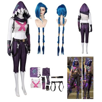 Game LOL Arcane:League of Legends Cosplay Jinx Loose Cannon Halloween Suits+Wigs