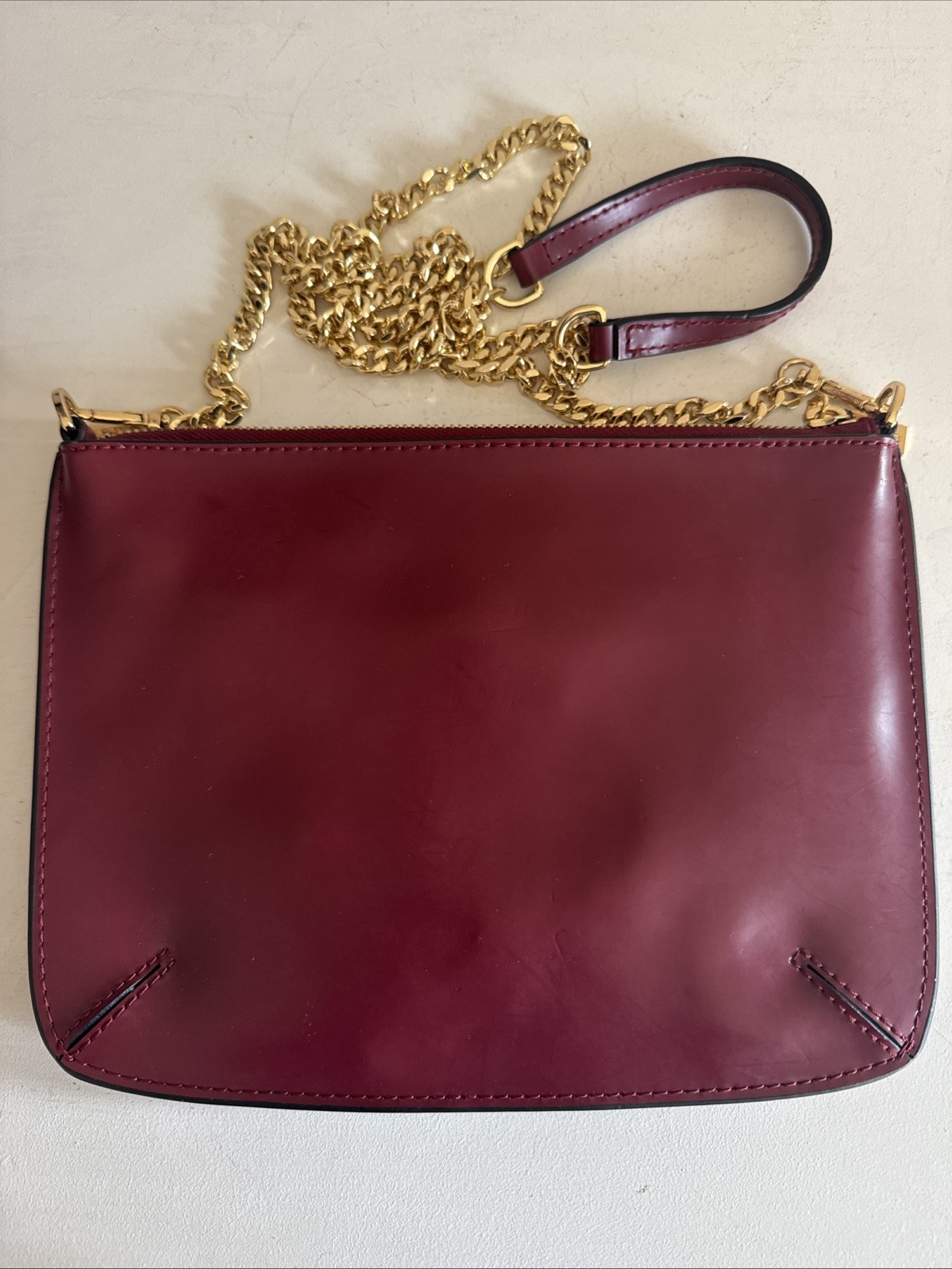 Ted Baker GRETAA Geometric Bow Leather Crossbody Oxblood Red Maroon Gold Strap image 9
