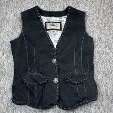 Saguaro West Vest Womens Medium Leather Western Cowboy Cowgirl Boho Lined Black