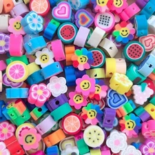 100/200Pcs Mixed Polymer Clay Beads Fruit Flower Heart DIY Jewelry Making Kit