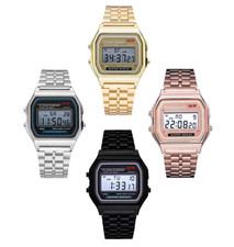 CLASSIC DIGITAL RETRO WATCH F-91W STYLE SPORT ALARM GOLD SILVER BLACK GIFT