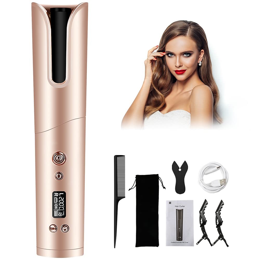 Automatic Curling Iron, Intelligent Hair Curler Wireless with LCD Display and 4