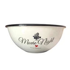 White Popcorn Bowl 80oz Retro Family-Size Snack Bucket Shatterproof Enamel