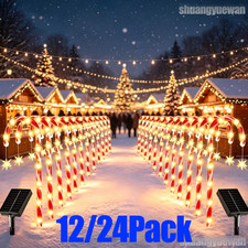 12-24Pack Solar Christmas Candy Cane Lights Solar Pathway Lights Xmas Decoration