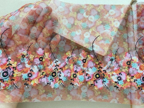 Floral Embroidered Lace Trim with colorful Mesh Base/Sewing/Dolls/Craft/7" Wide - Picture 11 of 19