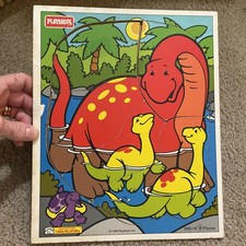 Vintage 1995 Playskool Dinosaur Wooden 5 Piece Puzzle Learning Toy