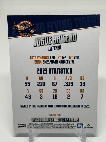 Josue Briceno 2024 Detroit Lakeland Flying Tigers Choice #18 SIGNED - Picture 5 of 5