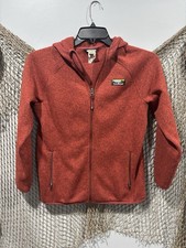 Kids LL Bean Fleece Full Zip Hooded Jacket Red Large 14/16