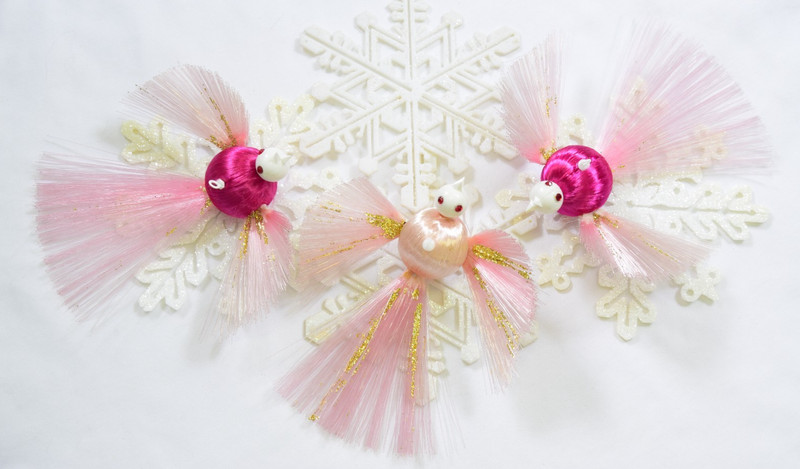Vintage Satin Ball Pink Bird Christmas Ornaments