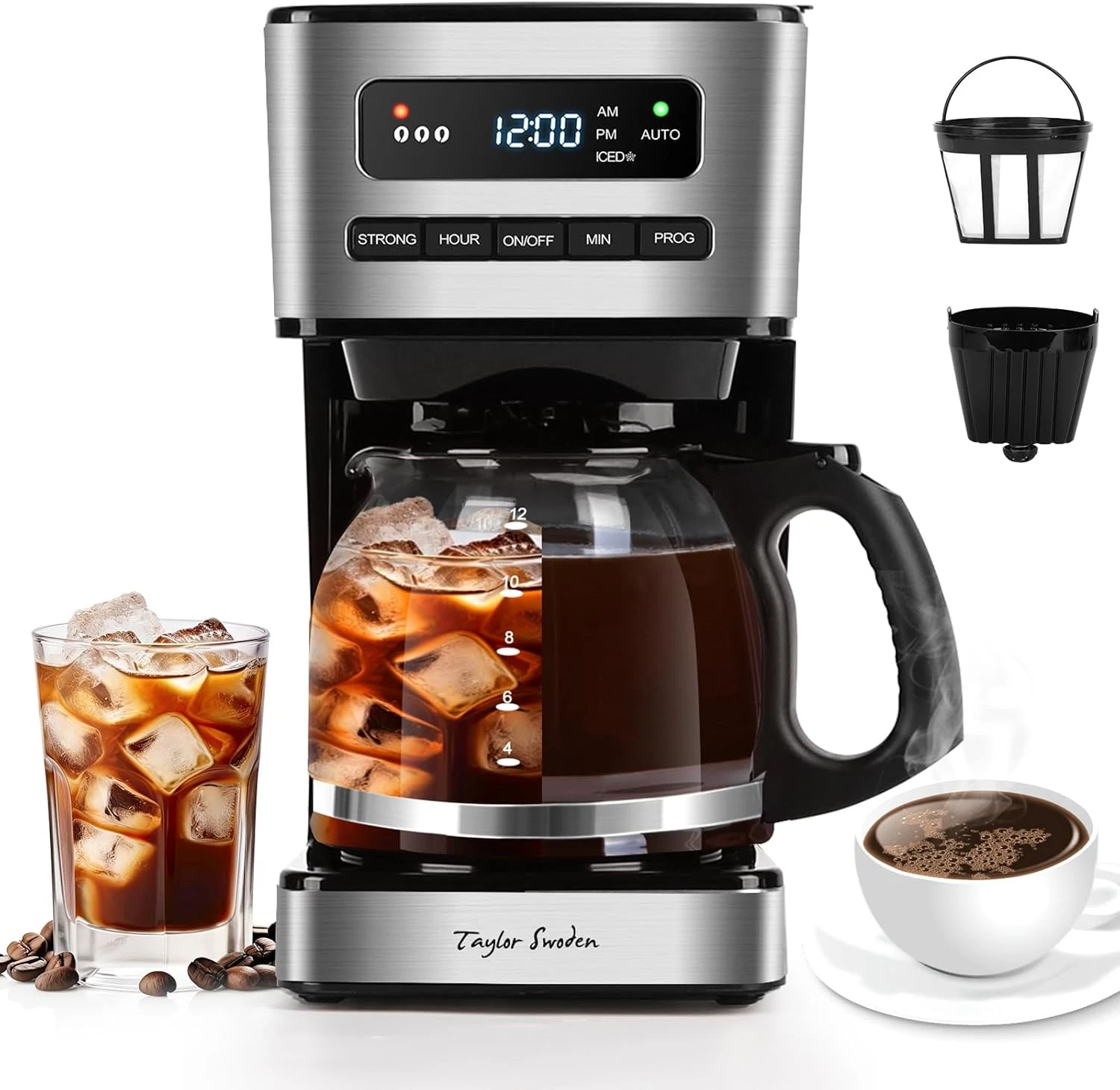 12-Cup Programmable Coffee Maker with 4 Brew Strengths & 24H Timer