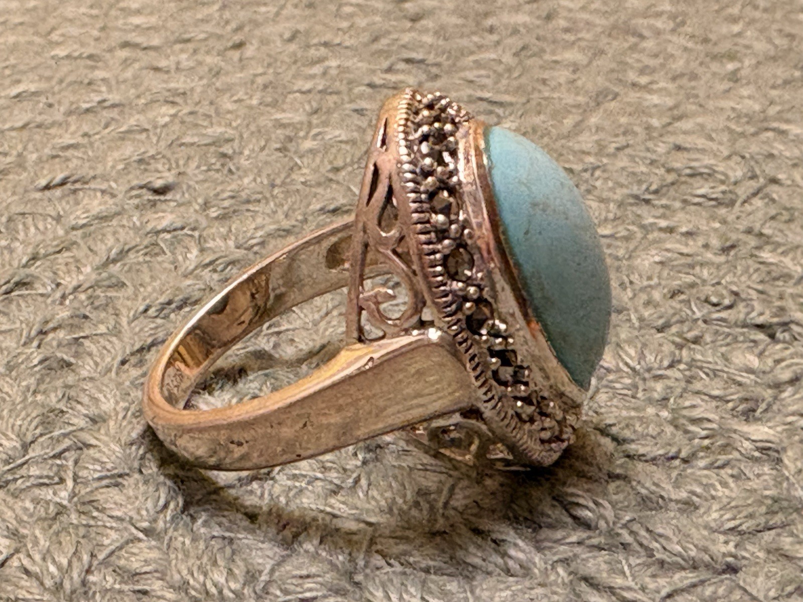 Solid Sterling Silver Natural Turquoise Marcasite… - image 10