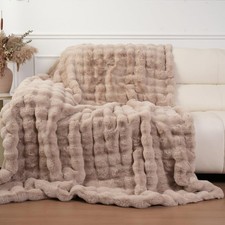Faux Fur Throw Blanket -1000GSM Thick Warm Soft Cozy Plush 3D Bubble Fluffy T...
