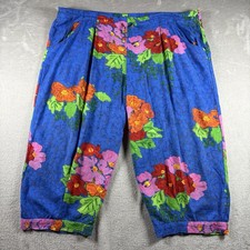 Vintage Jams World Pull on Pants Women's XL Rayon Bluquet Floral Blue 90s 1A