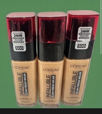 Loreal Infallible 24 Hour Fresh Wear Foundation 500 Honey Bisque 3 Bottles Read!