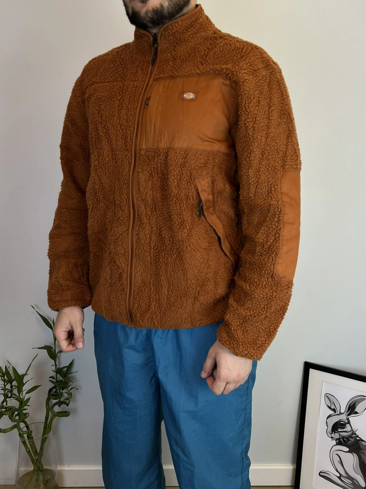 Dickies Sherpa Fleece Jacket Brown Full Zip Workwear Teddy Jacket Men’s