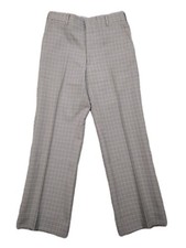 VINTAGE Dress Pants Mens 32x30 Grey Glencheck Pleated Wide Leg Trousers 70's 80'