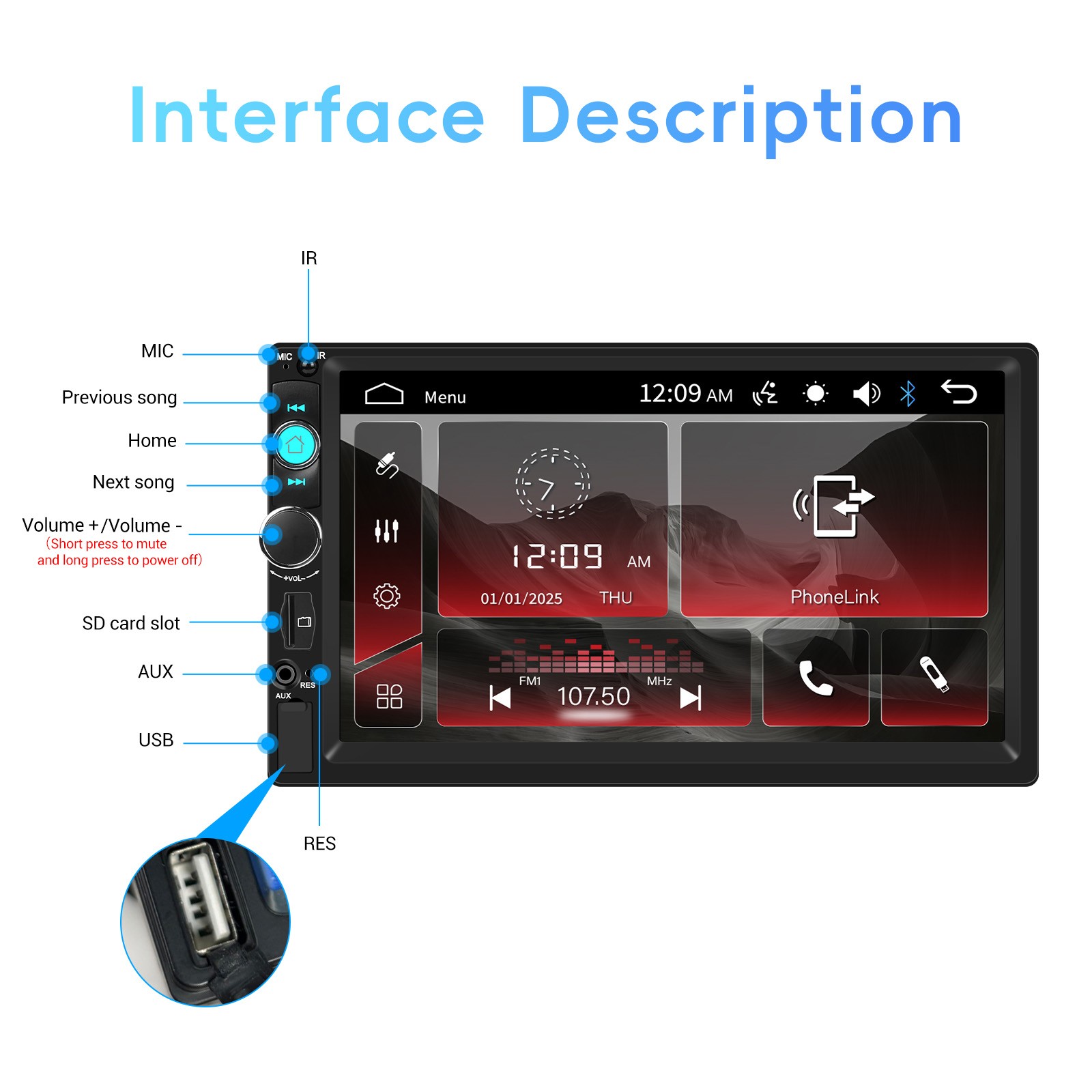 7" Double 2 DIN Car Stereo Radio MP5 Touch Screen Bluetooth FM USB + Rear Camera